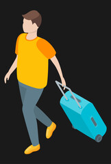 young man with a suitcase on wheels