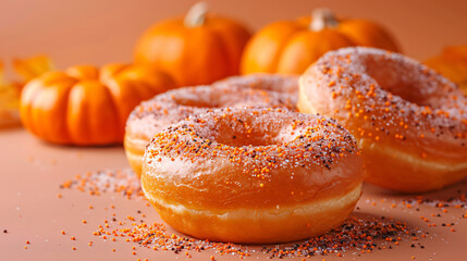 Pumpkin Donuts on an Orange Background