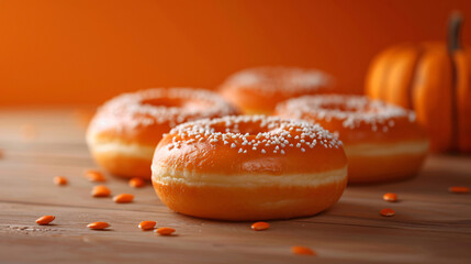 Pumpkin Donuts on an Orange Background