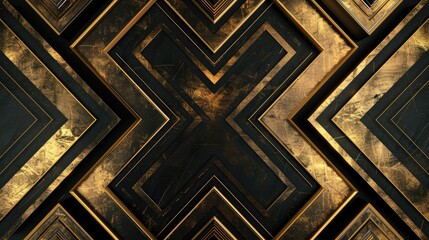 Explore the concept of symmetry in an abstract background featuring black and gold geometric elements