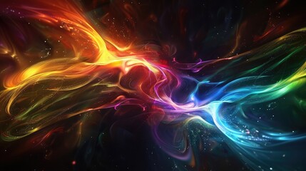 An abstract cosmic phenomenon featuring swirling ribbons of colorful light dancing across the night...
