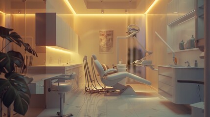 The elegant simplicity of a dental office, where the chair is adorned with subtle details