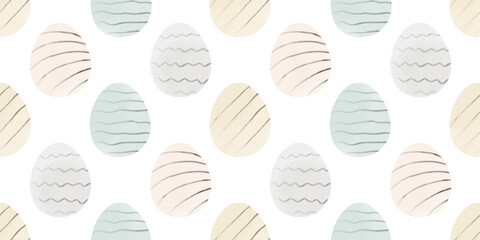 Cute illustration with colorful Easter eggs with watercolor texture, spring banner