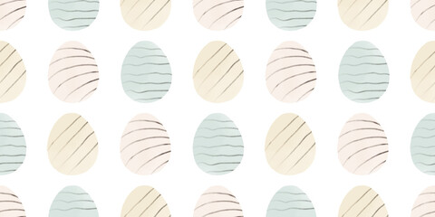 Cute illustration with colorful Easter eggs with watercolor texture, spring banner