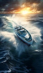 Aerial view of luxury speedboat