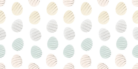 Cute illustration with colorful Easter eggs with watercolor texture, spring banner