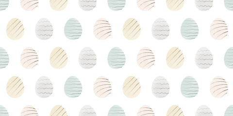 Cute illustration with colorful Easter eggs with watercolor texture, spring banner