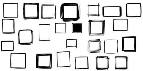 continuous one black line freehand drawing black square frame set line stroke scribble different element collection vector