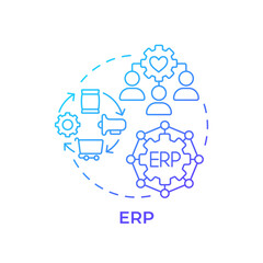 ERP blue gradient concept icon. Enterprise resource planning. Smart factory technology. Round shape line illustration. Abstract idea. Graphic design. Easy to use in infographic, article