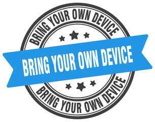 bring your own device stamp. bring your own device label on transparent background. round sign