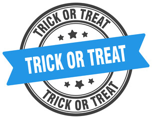 Fototapeta premium trick or treat stamp. trick or treat label on transparent background. round sign