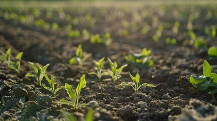 Obraz premium Seedlings Planted in the Field Captured Up Close