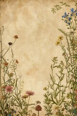 Botanical Wildflowers on Vintage Parchment