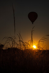 A balloon fly over the Myanmar sky in a sunset time
