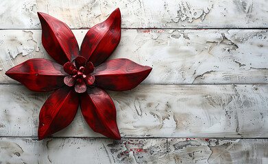 Red wooden star shape on light background wooden