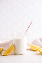 Mason jar of lemon milkeshake