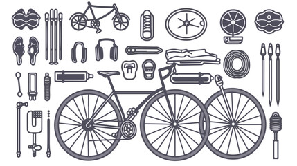 Fototapeta na wymiar Bike cycling and biking accessories sign set. Thin 