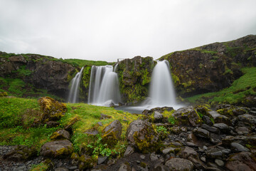Landscape with waterfall in Iceland - obrazy, fototapety, plakaty