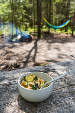 Campsite Dinner, Couscous Bowl Outdoors