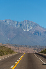 Countryside highway with pre-andes mountains on the back, Mendoza