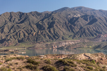 Potrerillos lake and reservoir and pre-andes mountains in Mendoza