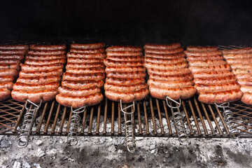 Sausage barbecue for choripans in La Boca, Buenos Aires