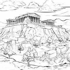 Acropolis hand-drawn comic illustration. Acropolis. Vector doodle style cartoon illustration