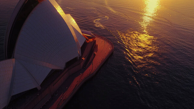 Sydney Opera House at sunset, Australia. Aerial view.Aerial view of Opera House in Sydney, Australia at sunset.High detailed and high resolution smooth and high quality photo professional photography