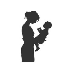 Silhouette of a woman holding a baby in her arms. Vector illustration design.