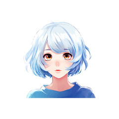 Anime Style Portrait of a Girl with Blue Hair. Vector illustration design.