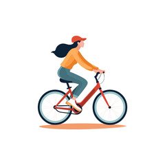 Young Woman Cycling in Urban Setting. Vector illustration design.