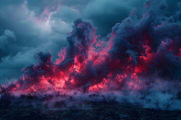 Raging Inferno Engulfs the Horizon in a Dramatic Cinematic Masterpiece of Destruction - obrazy, fototapety, plakaty