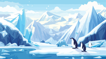 Cartoon nature winter arctic landscape with ice  - obrazy, fototapety, plakaty