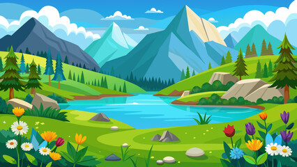 Obraz na płótnie Canvas landscape--mountain-lake-landscape-vector-illustra