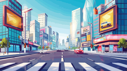City street downtown illustration. Cartoon 3d urban 