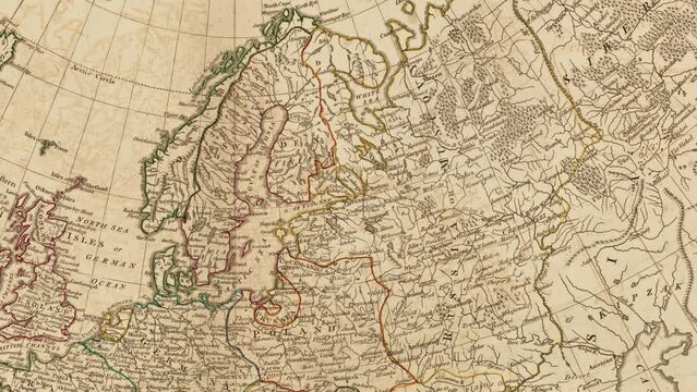 Old Historic 1797 Colored Map of European Countries, Antique Cartographic Representation of Europe