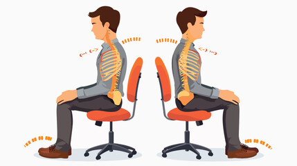 Correct and uncorrect bad sitting and walking position