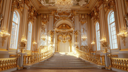 Firegilded podium in a Baroque palace, for royal and regal product presentations