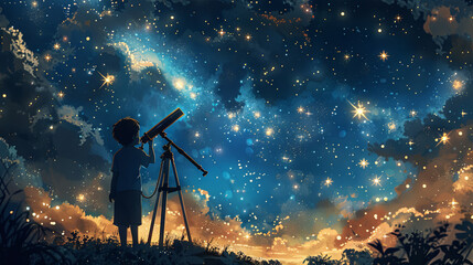 ittle boys looking through a telescope