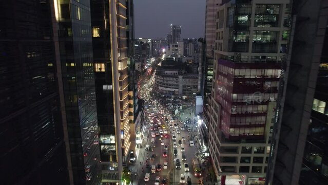 Rush Hour Traffic of Dhaka City Aerial View
