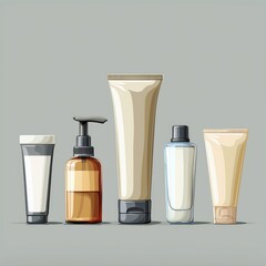 Organic natural cosmetic products  in a row in vector style