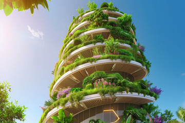 Spiraling Eco-Friendly Skyscraper with Lush Green Balconies in the Sky