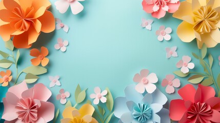 Obraz premium A paper art background flower, copy space in the middle, vibrant color palette
