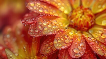 Close up image of a chrysanthemum with water droplets on its petals
