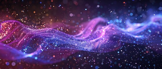 Magic swirl with wind effect on a dark backdrop is an animated 3D illustration. Purple swirl with blue glitter, magician's wand. - obrazy, fototapety, plakaty