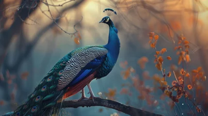 Möbelaufkleber The solitary peacock perched majestically on a branch © 2rogan