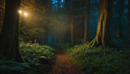 Magical fantasy fairy tale scenery, night in a forest