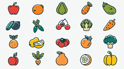 Fruits Vegetables thin line art icons set Farm mark