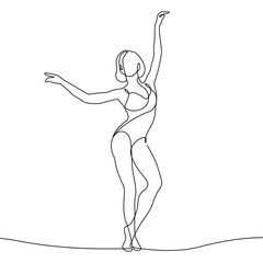 Ballerina Continuous One Line Drawing. Woman Dancer Contour Illustration. Ballet Concept for Modern Minimal Design. Woman Ballerina One Line Illustration. Vector EPS 10