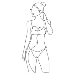 Female Nude Body Continuous One Line Drawing. Woman Body Sketch Line Art Illustration. Female Figure Abstract Minimal Silhouette for Modern Design. Vector EPS 10